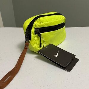 Nike Reversible Wristlet Cosmetic Travel Pouch Bag Yellow/Black Gray Stripe NWT